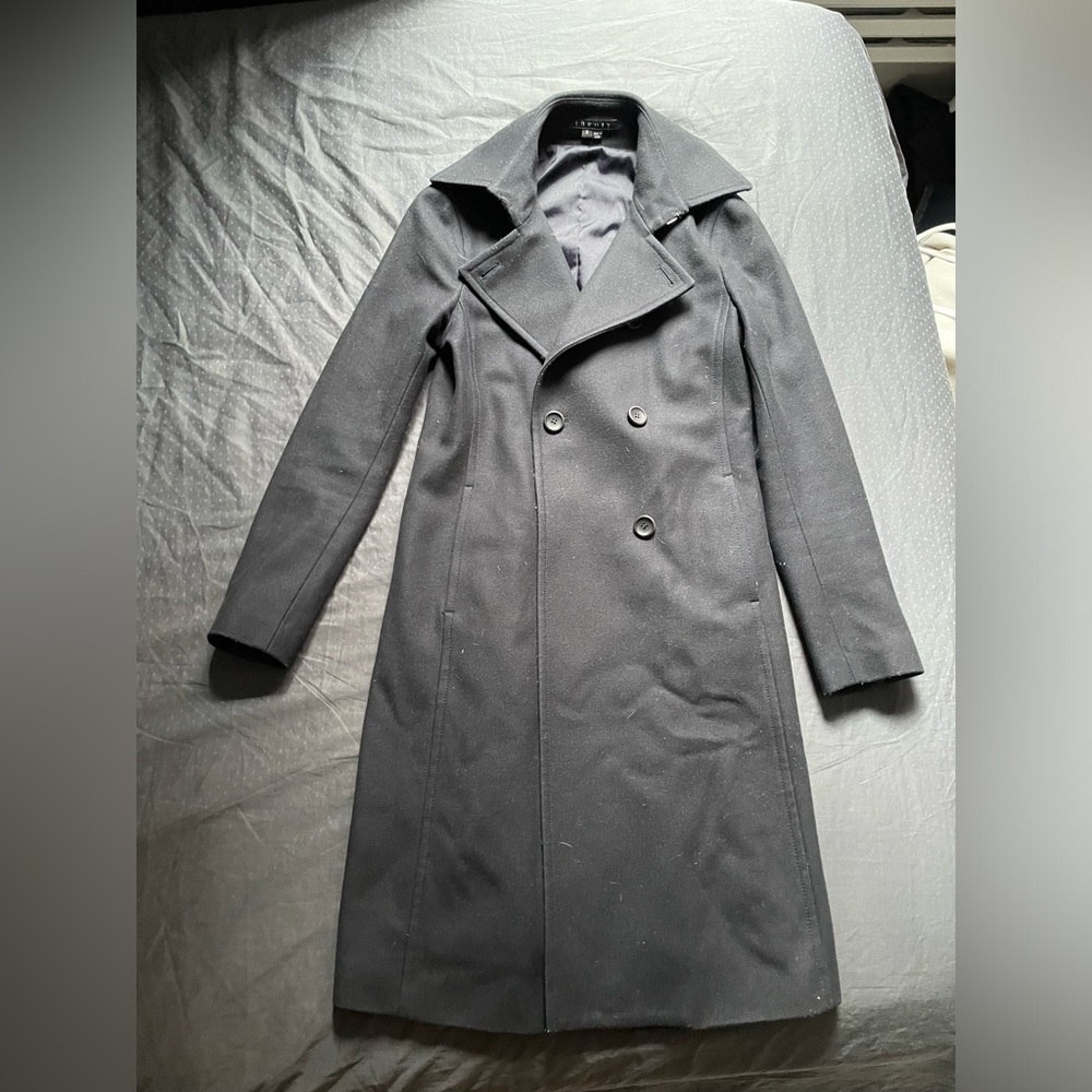 Theory Black Satin-Lined Coat